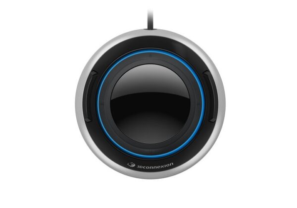 A black and blue round wireless charger on top of a white background.