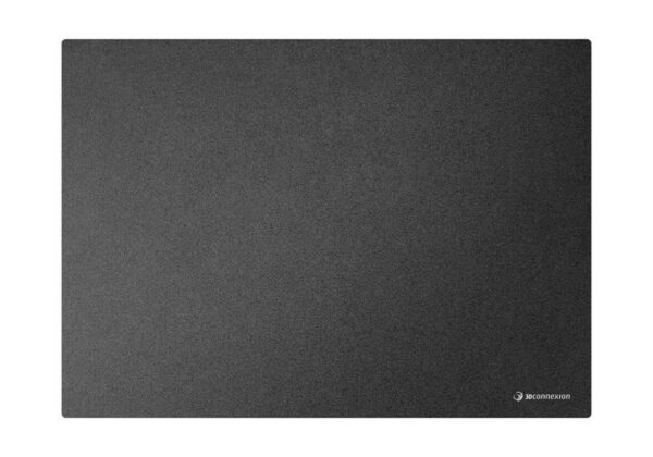A black mouse pad with a white background