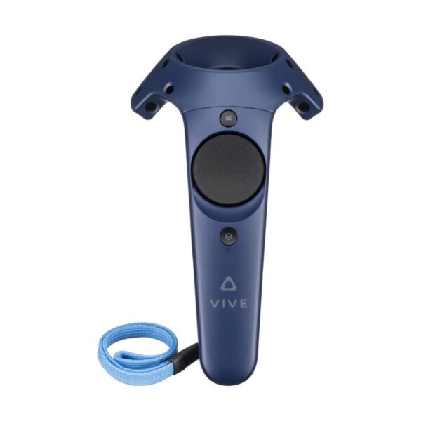 A blue remote control with a ring around it.
