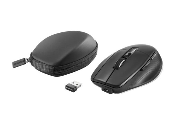 A black mouse and a wireless mouse with the same color.